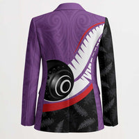 Personalised Aotearoa Lawn Bowls Blazer Maori and Silver Fern Sporty Style Purple Color - Polynesian Pride