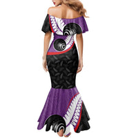 Personalised Aotearoa Lawn Bowls Family Matching Mermaid Dress and Hawaiian Shirt Maori and Silver Fern Sporty Style Purple Color - Polynesian Pride