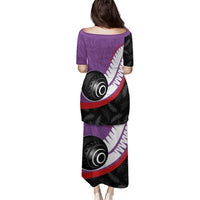 Personalised Aotearoa Lawn Bowls Family Matching Puletasi and Hawaiian Shirt Maori and Silver Fern Sporty Style Purple Color - Polynesian Pride