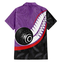 Personalised Aotearoa Lawn Bowls Family Matching Summer Maxi Dress and Hawaiian Shirt Maori and Silver Fern Sporty Style Purple Color - Polynesian Pride