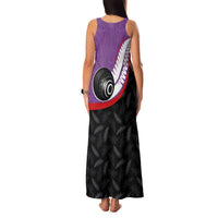 Personalised Aotearoa Lawn Bowls Family Matching Tank Maxi Dress and Hawaiian Shirt Maori and Silver Fern Sporty Style Purple Color - Polynesian Pride