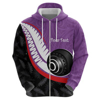 Personalised Aotearoa Lawn Bowls Hoodie Maori and Silver Fern Sporty Style Purple Color - Polynesian Pride