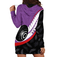 Personalised Aotearoa Lawn Bowls Hoodie Dress Maori and Silver Fern Sporty Style Purple Color - Polynesian Pride