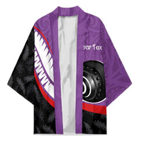 Personalised Aotearoa Lawn Bowls Kimono Maori and Silver Fern Sporty Style Purple Color - Polynesian Pride