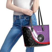 Personalised Aotearoa Lawn Bowls Leather Tote Bag Maori and Silver Fern Sporty Style Purple Color - Polynesian Pride