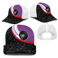 Aotearoa Lawn Bowls Mesh Trucker Cap Maori and Silver Fern Sporty Style Purple Color LT03 - Polynesian Pride