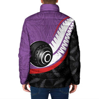 Personalised Aotearoa Lawn Bowls Padded Jacket Maori and Silver Fern Sporty Style Purple Color - Polynesian Pride