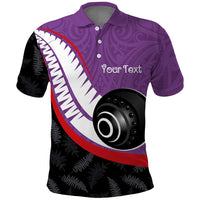 Personalised Aotearoa Lawn Bowls Polo Shirt Maori and Silver Fern Sporty Style Purple Color - Polynesian Pride