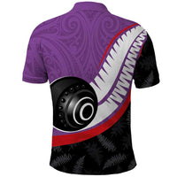 Personalised Aotearoa Lawn Bowls Polo Shirt Maori and Silver Fern Sporty Style Purple Color - Polynesian Pride