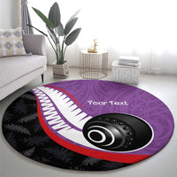 Personalised Aotearoa Lawn Bowls Round Carpet Maori and Silver Fern Sporty Style Purple Color - Polynesian Pride