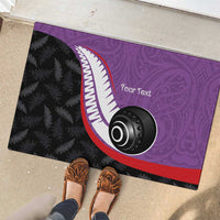 Personalised Aotearoa Lawn Bowls Rubber Doormat Maori and Silver Fern Sporty Style Purple Color - Polynesian Pride