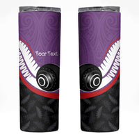 Personalised Aotearoa Lawn Bowls Skinny Tumbler Maori and Silver Fern Sporty Style Purple Color - Polynesian Pride