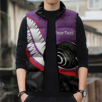 Personalised Aotearoa Lawn Bowls Sleeveless Puffer Jacket Maori and Silver Fern Sporty Style Purple Color - Polynesian Pride