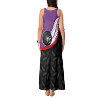 Personalised Aotearoa Lawn Bowls Tank Maxi Dress Maori and Silver Fern Sporty Style Purple Color - Polynesian Pride