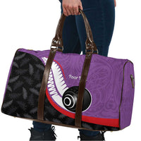 Personalised Aotearoa Lawn Bowls Travel Bag Maori and Silver Fern Sporty Style Purple Color - Polynesian Pride