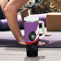 Personalised Aotearoa Lawn Bowls Tumbler With Handle Maori and Silver Fern Sporty Style Purple Color - Polynesian Pride