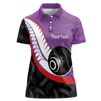 Personalised Aotearoa Lawn Bowls Women Polo Shirt Maori and Silver Fern Sporty Style Purple Color - Polynesian Pride