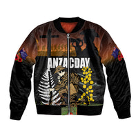 New Zealand and Australia ANZAC Day Bomber Jacket Soldier and Last Post Camouflage Pattern LT03 Unisex Black - Polynesian Pride