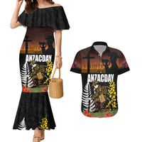 New Zealand and Australia ANZAC Day Couples Matching Mermaid Dress and Hawaiian Shirt Soldier and Last Post Camouflage Pattern LT03 Black - Polynesian Pride