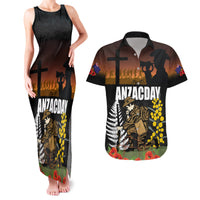 New Zealand and Australia ANZAC Day Couples Matching Tank Maxi Dress and Hawaiian Shirt Soldier and Last Post Camouflage Pattern LT03 Black - Polynesian Pride