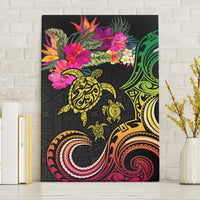 Hawaii Turtle Day Canvas Wall Art Polynesian Tattoo and Hibiscus Flowers