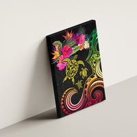 Hawaii Turtle Day Canvas Wall Art Polynesian Tattoo and Hibiscus Flowers
