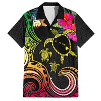 Hawaii Turtle Day Family Matching Summer Maxi Dress and Hawaiian Shirt Polynesian Tattoo and Hibiscus Flowers LT03 Dad's Shirt - Short Sleeve Black - Polynesian Pride