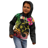 Hawaii Turtle Day Kid Hoodie Polynesian Tattoo and Hibiscus Flowers