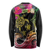 Hawaii Turtle Day Long Sleeve Shirt Polynesian Tattoo and Hibiscus Flowers