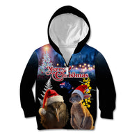 New Zealand and Australia Merry Christmas Kid Hoodie Kiwi Bird and Kangaroo Xmas Vibe