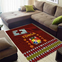 Tonga Independence Day Area Rug National Flag and Emblem with Ngatu Art Pattern