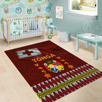 Tonga Independence Day Area Rug National Flag and Emblem with Ngatu Art Pattern