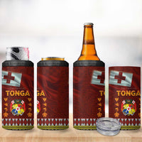 Tonga Independence Day 4 in 1 Can Cooler Tumbler National Flag and Emblem with Ngatu Art Pattern