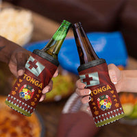 Tonga Independence Day 4 in 1 Can Cooler Tumbler National Flag and Emblem with Ngatu Art Pattern