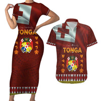 Tonga Independence Day Couples Matching Short Sleeve Bodycon Dress and Hawaiian Shirt National Flag and Emblem with Ngatu Art Pattern
