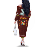 Tonga Independence Day Family Matching Off The Shoulder Long Sleeve Dress and Hawaiian Shirt National Flag and Emblem with Ngatu Art Pattern