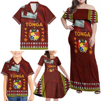 Tonga Independence Day Family Matching Off Shoulder Maxi Dress and Hawaiian Shirt National Flag and Emblem with Ngatu Art Pattern
