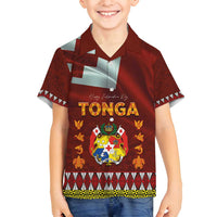 Tonga Independence Day Family Matching Summer Maxi Dress and Hawaiian Shirt National Flag and Emblem with Ngatu Art Pattern