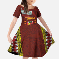 Tonga Independence Day Family Matching Tank Maxi Dress and Hawaiian Shirt National Flag and Emblem with Ngatu Art Pattern