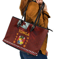Tonga Independence Day Leather Tote Bag National Flag and Emblem with Ngatu Art Pattern
