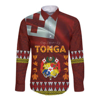 Tonga Independence Day Long Sleeve Button Shirt National Flag and Emblem with Ngatu Art Pattern