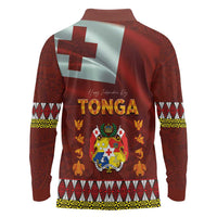 Tonga Independence Day Long Sleeve Polo Shirt National Flag and Emblem with Ngatu Art Pattern
