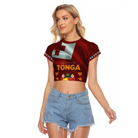 Tonga Independence Day Raglan Cropped T Shirt National Flag and Emblem with Ngatu Art Pattern