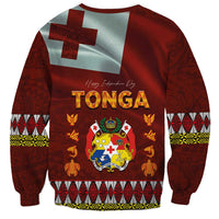 Tonga Independence Day Sweatshirt National Flag and Emblem with Ngatu Art Pattern