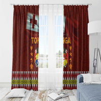 Tonga Independence Day Window Curtain National Flag and Emblem with Ngatu Art Pattern