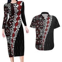 Tonga Ngatu Art Tattoo Polynesian Couples Matching Long Sleeve Bodycon Dress and Hawaiian Shirt