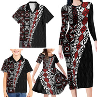 Tonga Ngatu Art Tattoo Polynesian Family Matching Long Sleeve Bodycon Dress and Hawaiian Shirt