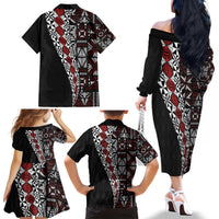 Tonga Ngatu Art Tattoo Polynesian Family Matching Off The Shoulder Long Sleeve Dress and Hawaiian Shirt