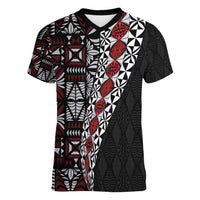 Tonga Ngatu Art Tattoo Polynesian Women V-Neck T-Shirt