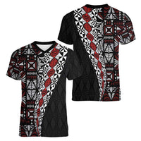 Tonga Ngatu Art Tattoo Polynesian Women V-Neck T-Shirt
